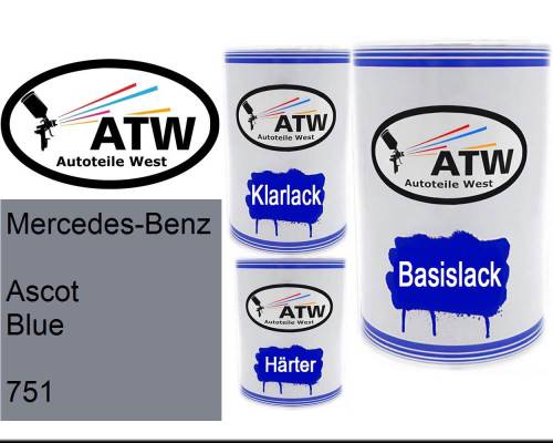 Mercedes-Benz, Ascot Blue, 751: 500ml Lackdose + 500ml Klarlack + 250ml Härter - Set, von ATW Autoteile West.